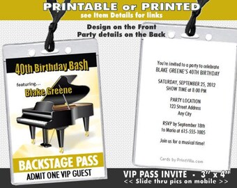 Piano Vip Pass Party Invitation Printable Music Theme Etsy