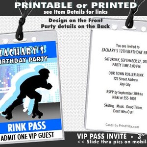 Roller Skating Male Blue VIP Pass Invitation, Printable, Roller Skate Party Invites, Boy Birthday