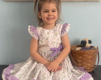 Wildflower dress, spring floral dress, dress with eyelet lace, Easter dress