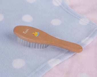 Baby Hair Brush, Personalised and Hand-painted with a Bath Ducky Design.