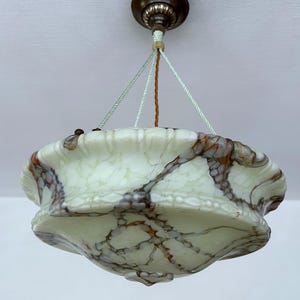 Stunning  French Art Deco Pendant Light,  Marble Glass , Jade Mint Green,  Alabaster Style, Antique Fixture Lamp