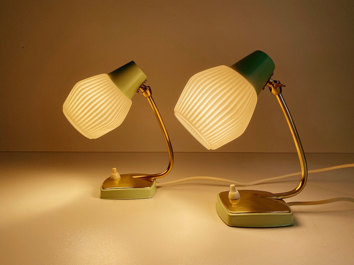 Stylish Pair Mid Century Bedside Lamps Vintage Table Lights Etsy