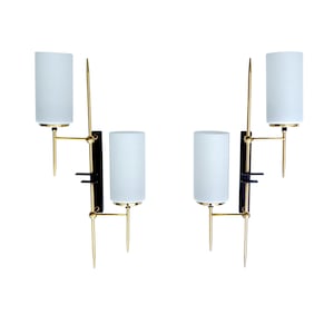 Pair  Vintage Glass Sconces,  Mid Century Wall Lights Lamps Lighting