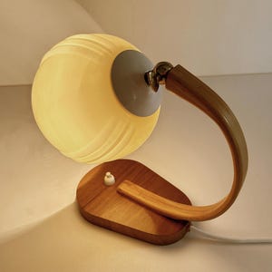 French Art Deco Glass Table Lamp,  Wood,  Antique Light