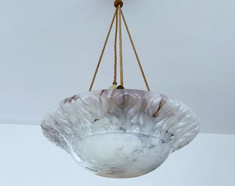 Art Deco Pendant Light, Vintage Retro Chandelier , Marble Alabaster Style Glass Brass Ceiling Lamp, Lighting Fixture