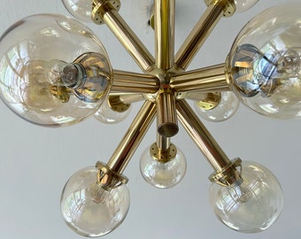 Vintage  Pendant Light,  Glass Globe, Mid Century Retro Design Scandinavian Danish Modern Brass Chandelier