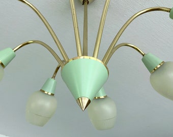 Lampe à suspension vintage Mid-Century moderne, plafonnier globe en verre vintage, laiton vert