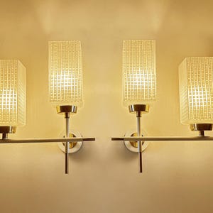 Pair French Vintage Glass Sconces, Mid Century Wall Lamps