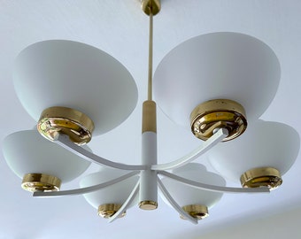 Lampada a sospensione Art Déco, lampadario da soffitto vintage, paralume in vetro, oro, ottone, design retrò