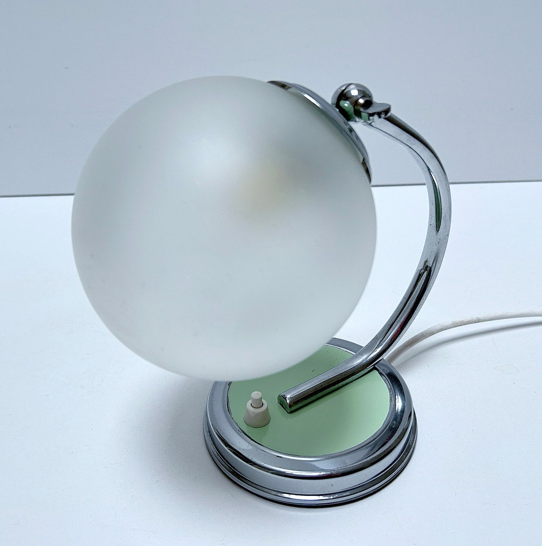 Art Deco Bedside Lamps, Vintage Table Nightstand Light, Green, Opaline