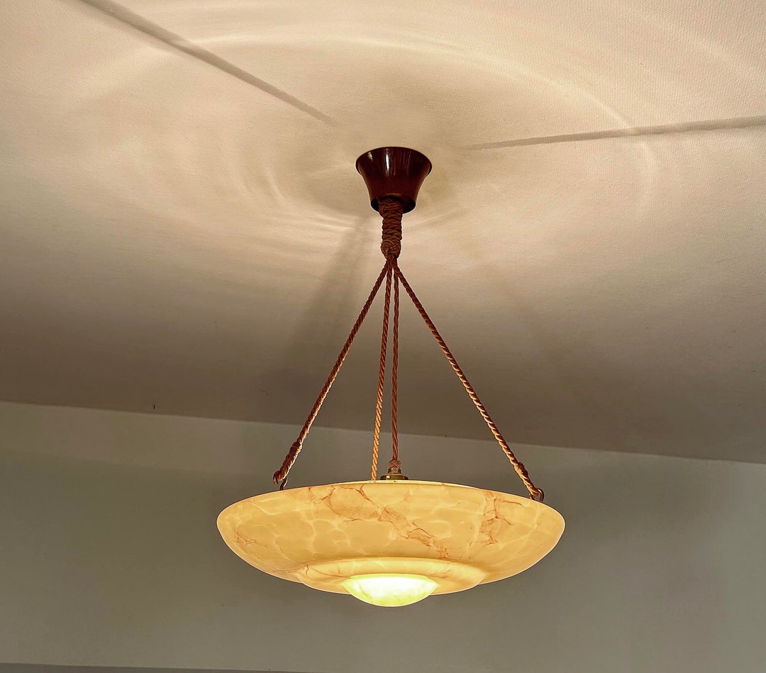 French Art Deco Glass Pendant Light Vintage Retro Chandelier Etsy