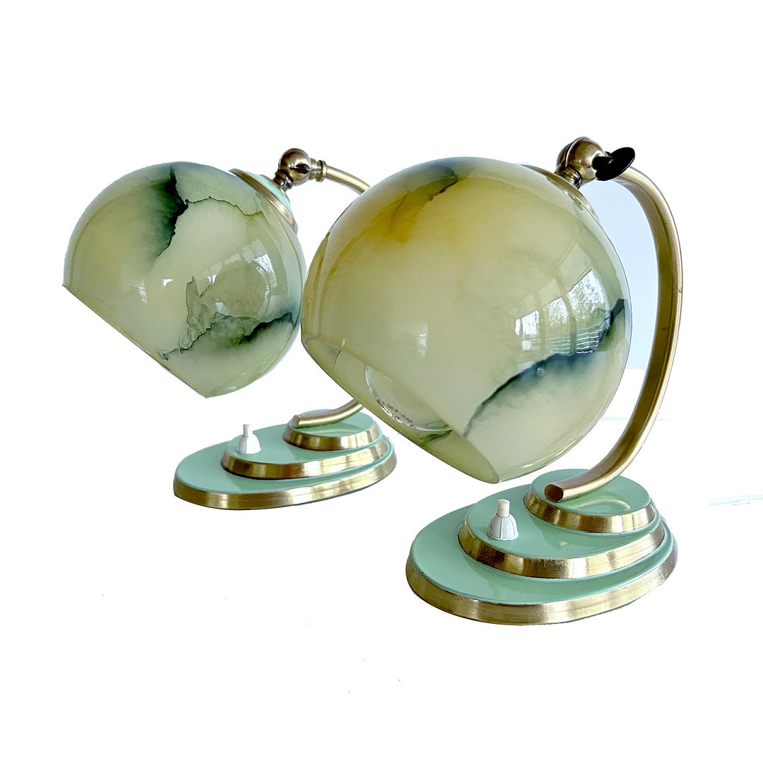 French Art Deco Bedside Lamps, Pair Vintage Table Nightstands Lights ...
