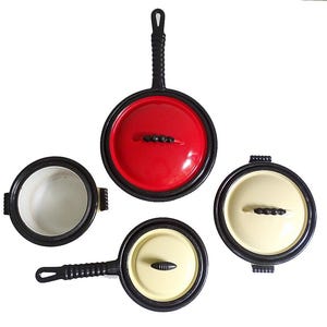 Art Deco 1930s Vollrath Kook King Ware Enamel Pot Set, Vintage Cookware