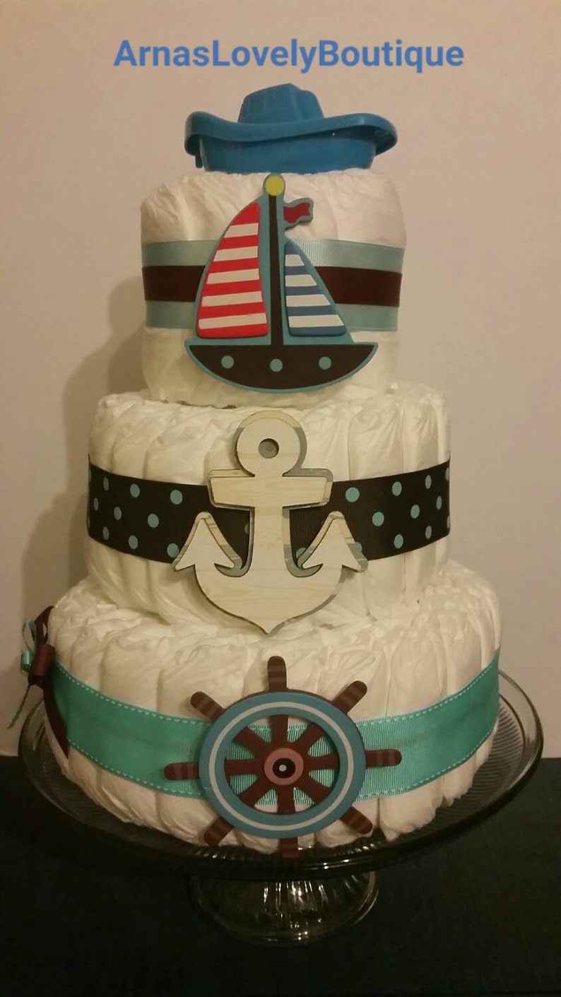 Sailor Diaper Cake nautical Diaper Cake, Anchor Away, Baby Boy Diaper
