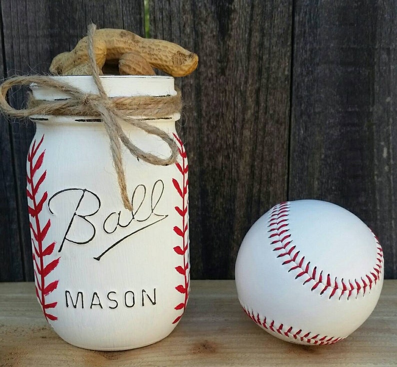 Hand Painted Baseball Mason Jar Teacher Gift Baseball Coach Gift