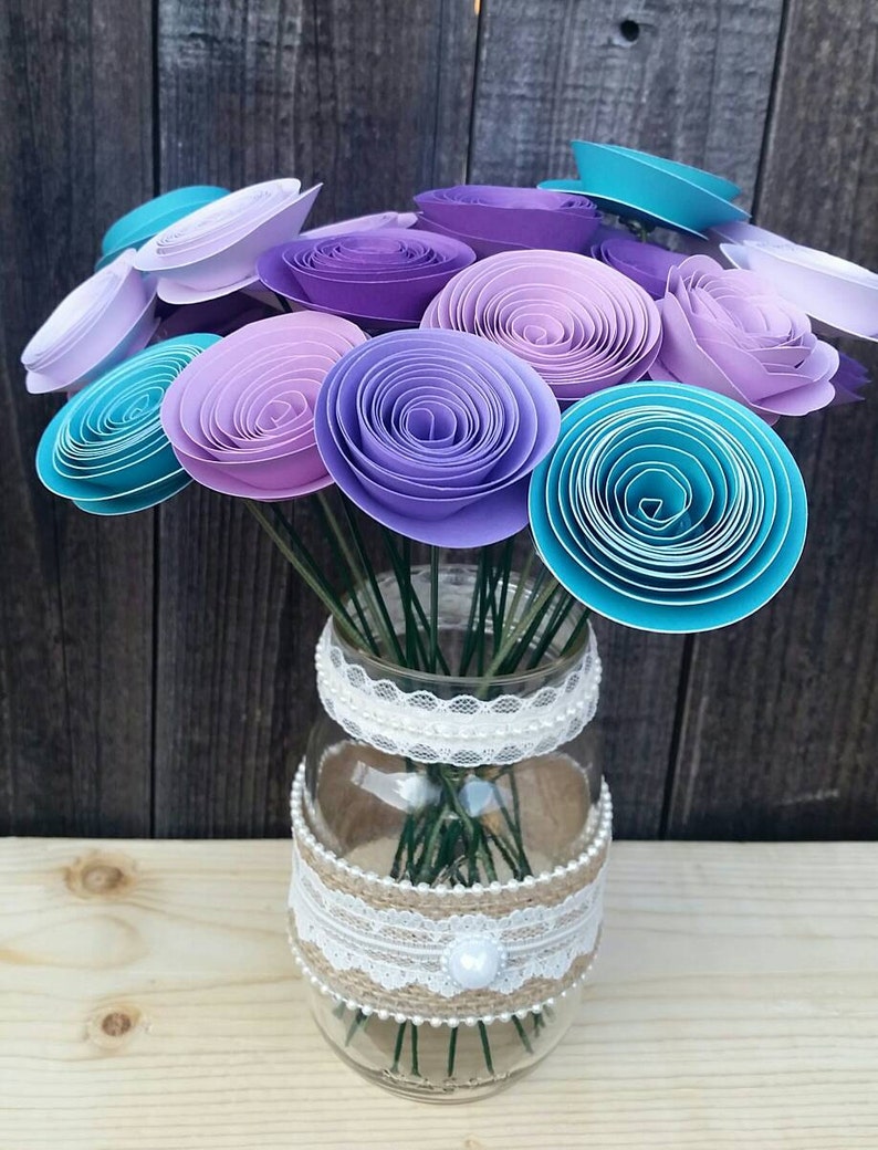 Purple And Teal Paper Flowers Wedding Centerpieces Baby Shower Etsy