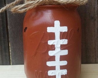 Football Mason Jar-Teacher Gift- Football Party Decor-Baby Shower Centerpiece- Home Decor- Football Coach Gift- Fathers Day-Office Decor