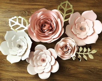 Paper Flowers-Large Paper Flowers-Nursery Paper Flowers-Paper Flowers Backdrop-Nursery Decor-Bridal Shower Decor- Pink Large Paper Flowers