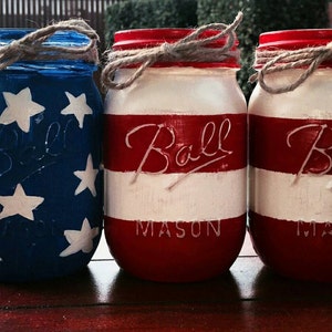 4th of July, American Flag Decor, 4th of July Decor, Labor Day Red White and Blue, American Flag Mason Jars, American Flag Home Decor