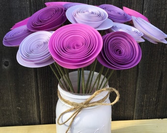 Flores de papel púrpura-ramo de boda-flores de papel ombré púrpura-ducha nupcial-centro de mesa baby shower