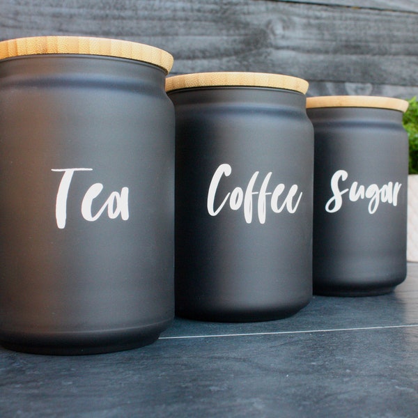 Tea, Coffee, Sugar Storage Jar Labels - Hot Drink Decals - Pantry Labels - Useful Jar Labels, Organised Kitchen, Pantry stickers