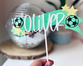 Personalisierter Fußball Cake Topper, Banner, Name, Fußball & Sterne, Geburtstagsdeko, Kinderparty, Glitzer, Jungen, Mädchen