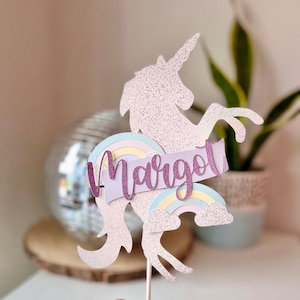 Personalisierte Einhorn Cake Topper, Name, Regenbogen, Geburtstag Dekoration, Kinderparty, Glitter, Jungen, Mädchen