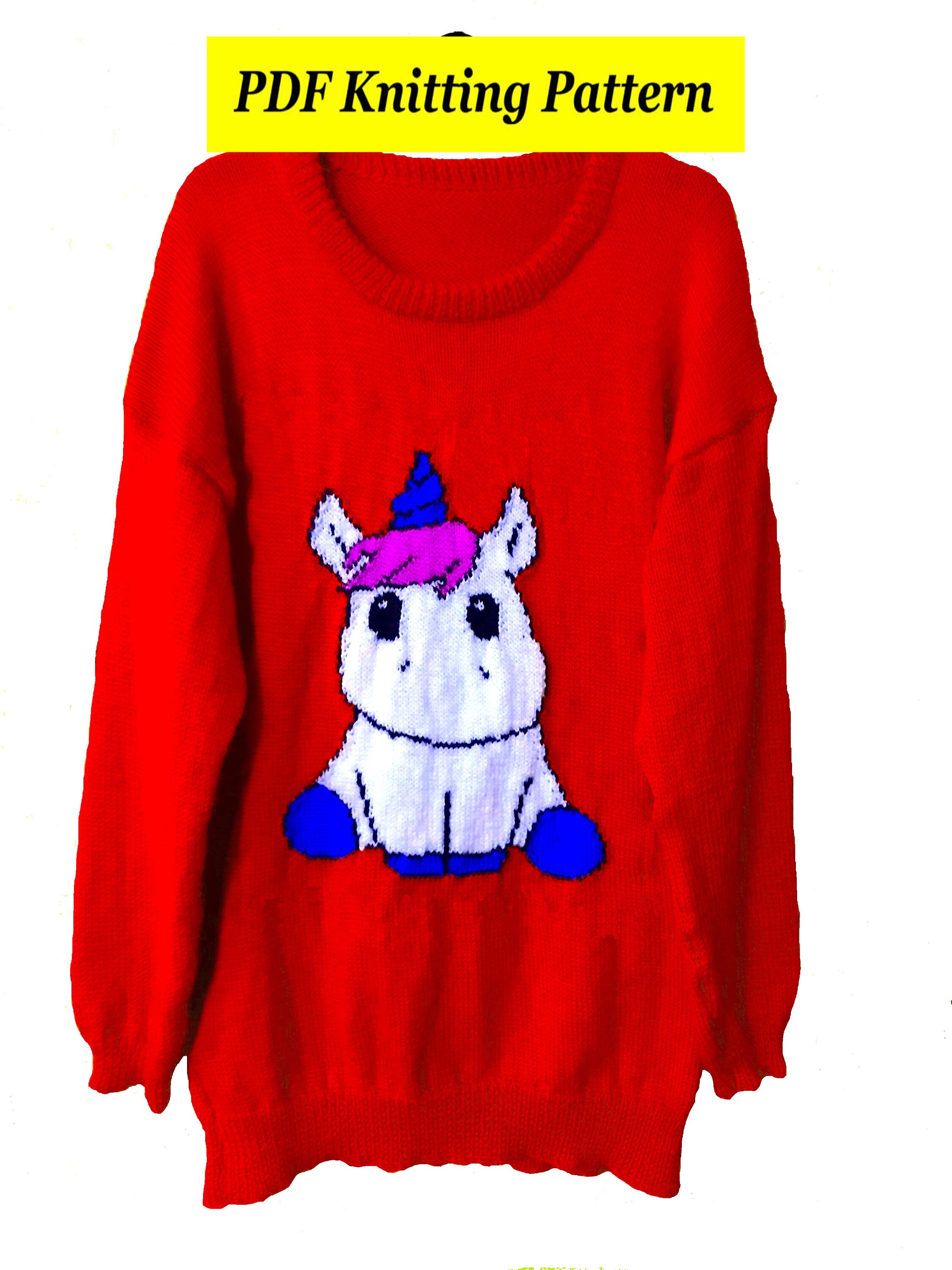 Childrens & Adults Cute Unicorn 11 Jumper / Sweater Knitting Etsy