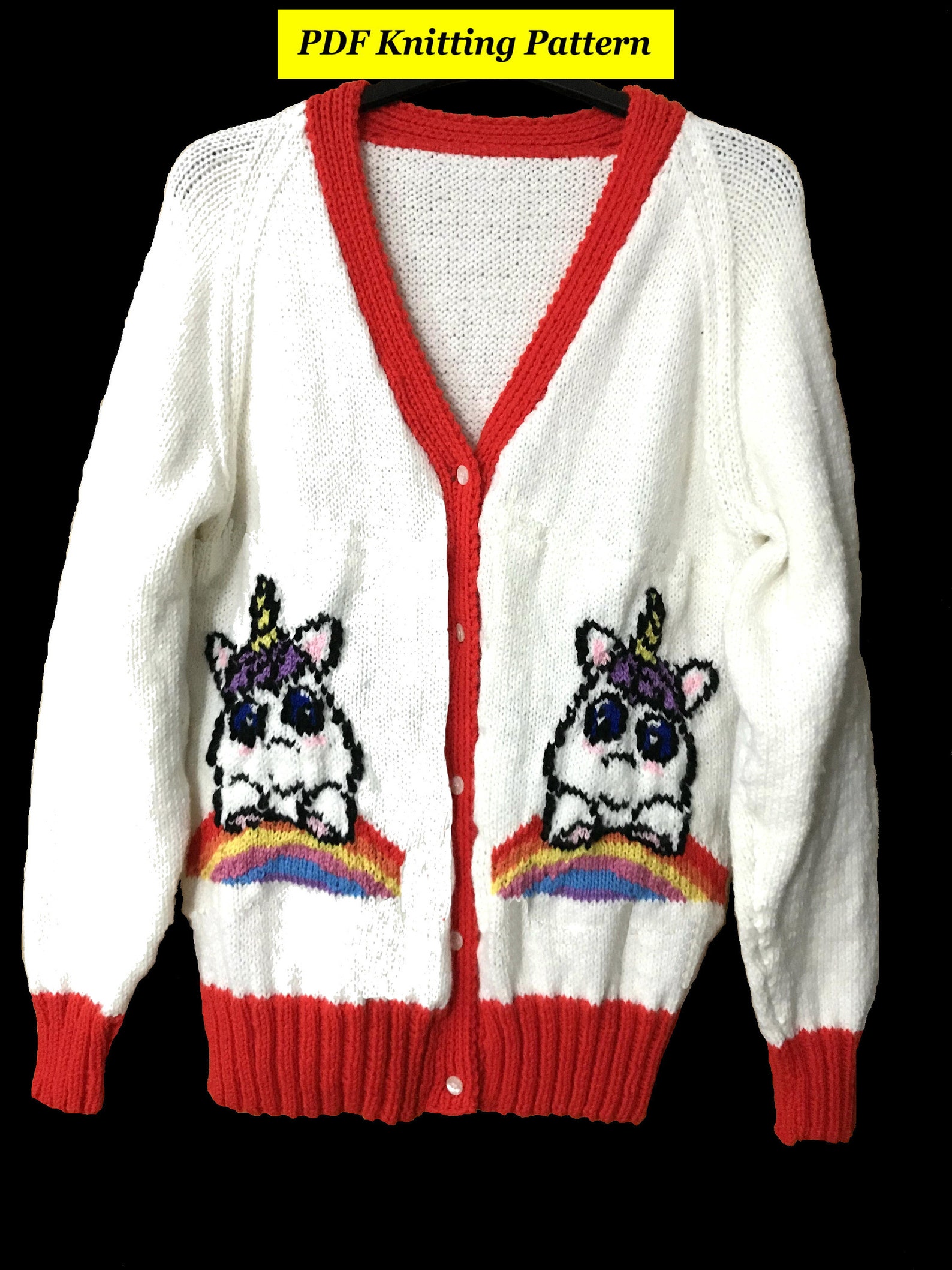 Adult Cute Unicorn Cardigan 2 Knitting Pattern Aran Etsy UK