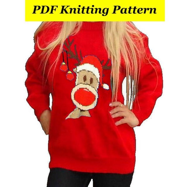 Christmas Rudolph Reindeer Jumper Sweater Knitting Pattern #15 Xmas Intarsia