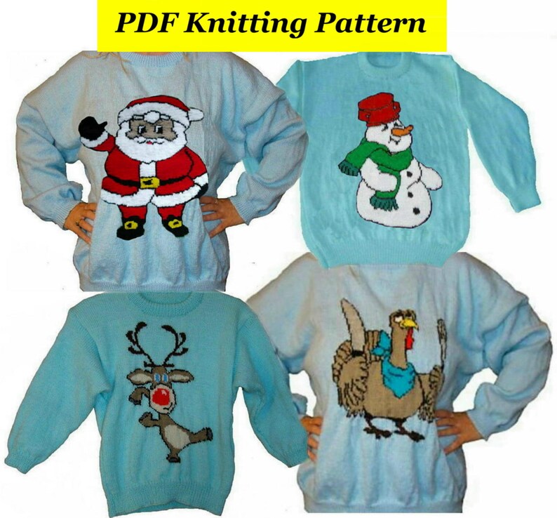 4 X Childrens & Adults Christmas Jumper Knitting Patterns 17 Rudolph