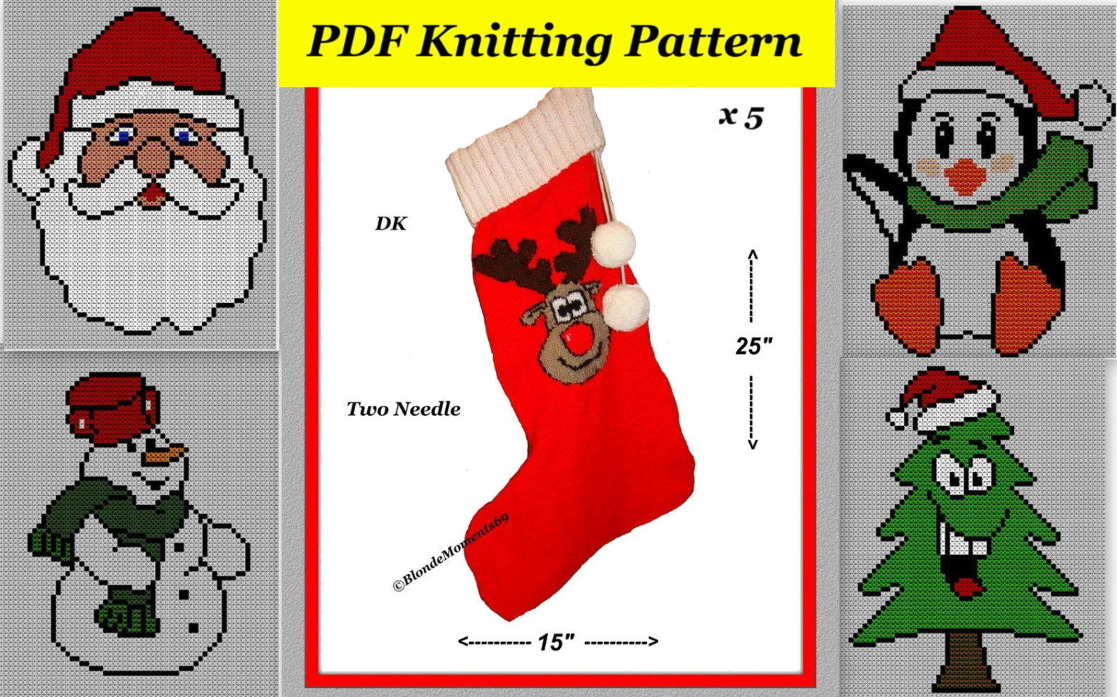 5 X Christmas Stocking Knitting Patterns 2 Needle 25 Etsy