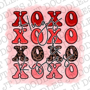 XOXO Hugs & Kisses Valentines Day Sublimation PNG INSTANT Download