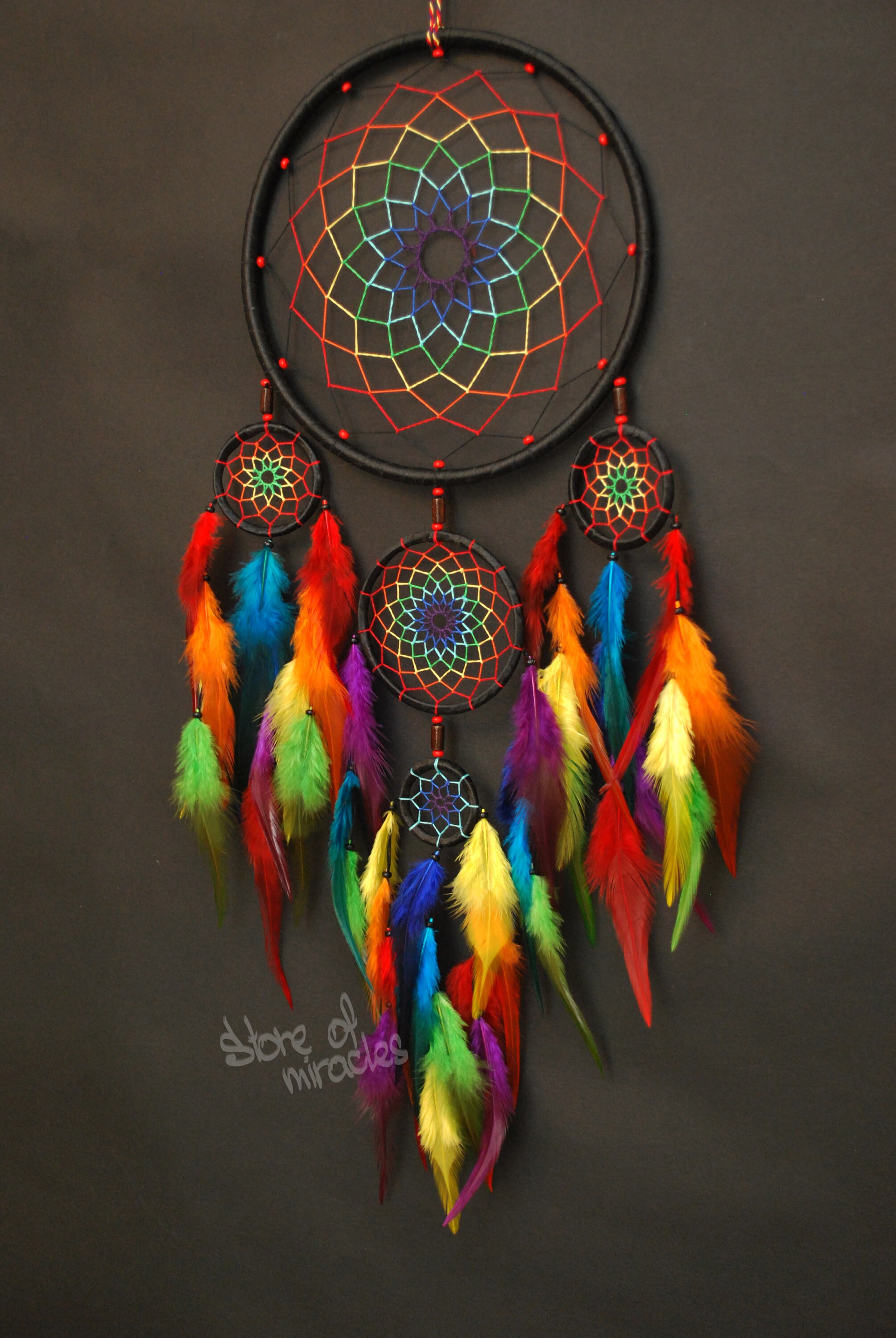 Dream catcher Large Dreamcatcher Black color Rainbow Boho Etsy