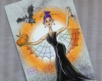 A4 / Kunstdruck Halloween Comic Style, Königin der Nacht, Fine Art