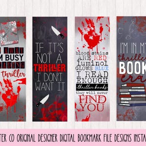 Thrillerboeken Bladwijzers: lezerscadeau, spookachtige ontwerpen (digitaal afdrukbaar)