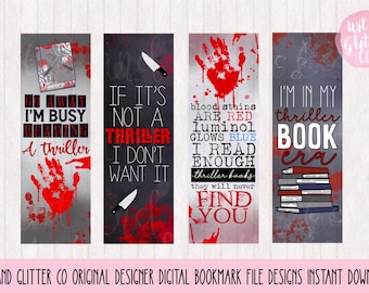 Marcapáginas de libros de suspense: Regalo para lectores, diseños espeluznantes (imprimibles digitales)