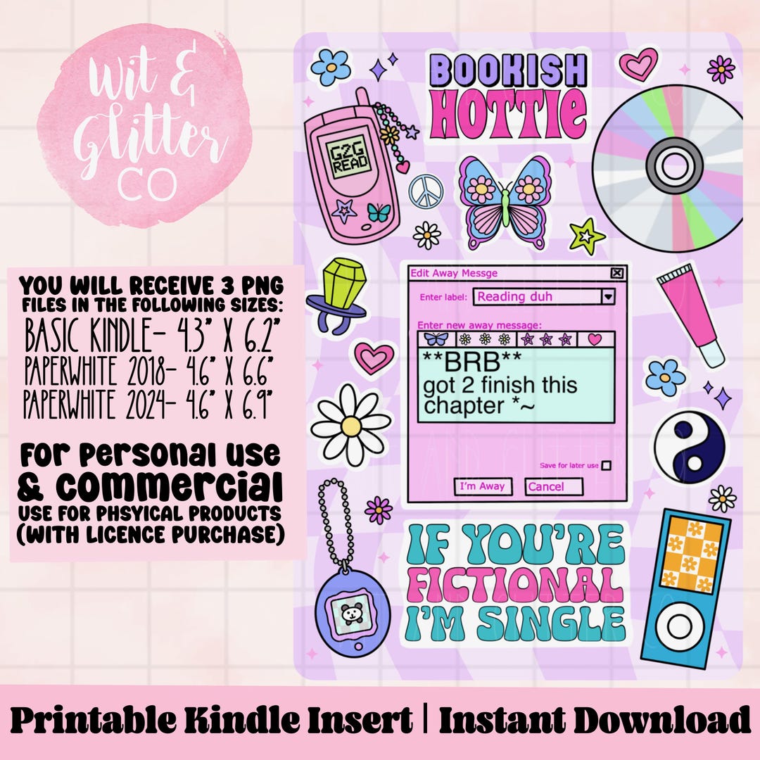 Y2K Girly Kindle Insert Romance Reader 2000s Design digital Download 