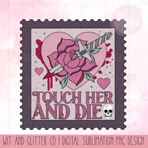 Livros de romance Touch Her and Die, livro de selos picantes, livros de tropos literários, presentes literários, arquivo digital de sublimação UV DTF PNG | Download instantâneo