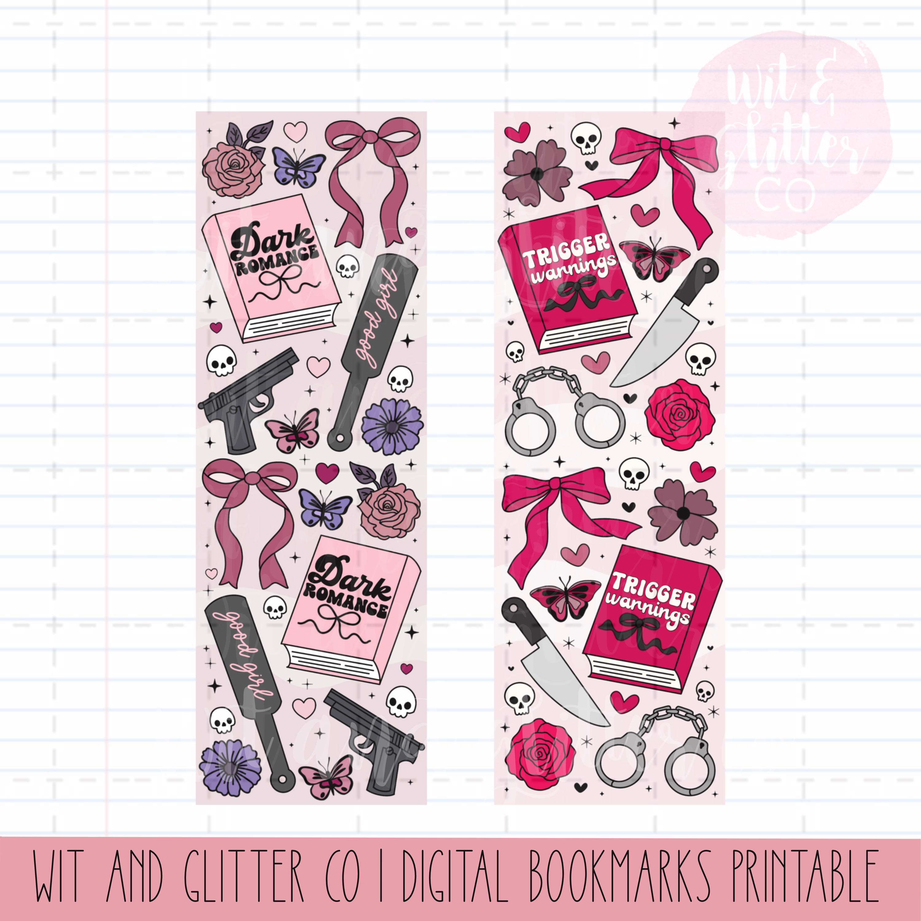 Dark Romance Bookmarks: Reader Trigger Warnings, Smutty Designs (Digital Download, PDF/JPG/PNG Files)