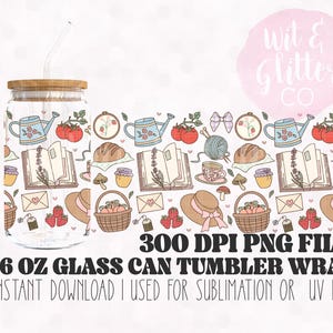 Cottagecore Spring Summer Cottage Bows Floral Themed 16 oz Glass Can Wrap UV Direct to Film or Sublimation PNG Digital File Instant Download