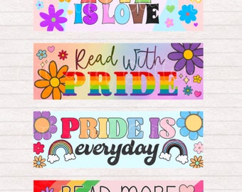 Lisez avec fierté | L'amour est l'amour | Pride Queer Reader Signets Signets numériques imprimables | Marque-page numérique | Téléchargement instantané