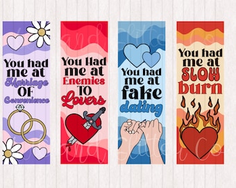 Marcapáginas de tropos de libros románticos: De enemigos a amantes, citas falsas (impresión digital)