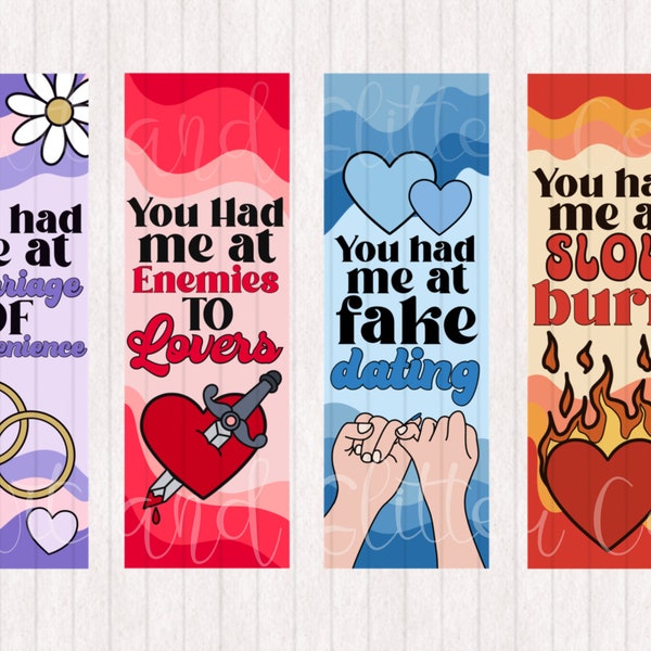 You Had me at Enemies to Lovers Slow Burn Fake Dating Book Trope   Bookmarks Digital Printable Bookmarks | Digital Bookmark Instant Download