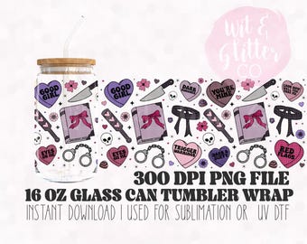 Capa para lata de vidro de 473ml (16oz) com tema de romance sombrio para o Dia dos Namorados: Bookish PNG (Arquivo digital)