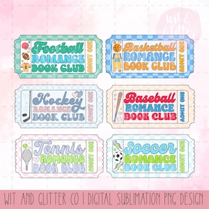 Pacote de ingressos para clube de livros de romance esportivo, hóquei, beisebol, basquete, futebol, futebol, tênis, arquivo digital em PNG para sublimação | Download instantâneo