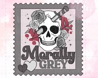 Morally Grey Romance Book Stamp: Skull & Roses PNG (Digital File)
