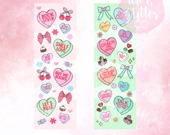 Valentine's Day Candy Heart Bookmarks: Bookish Collage (Digital Printable)