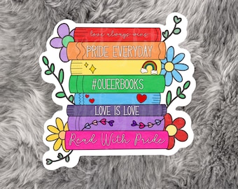 Pegatina de vinilo troquelada para portátil o botella de agua con forma de libro Pride