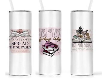 Vasos de acero inoxidable con temática de libros picantes